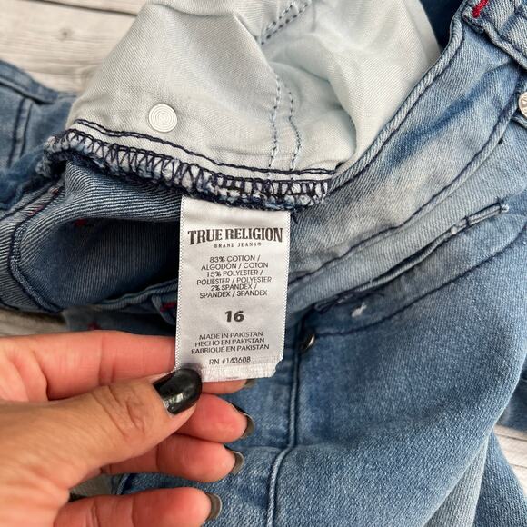 True Religion Geno Relaxed Slim Moto Mens Blue Denim Shorts Size 16 - Picture 10 of 11